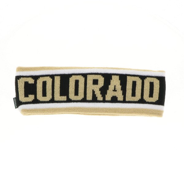 This is a headband. It has Colorado on the front in gold block font on a black background. There are white and gold stripes on the top and bottom of the "Colorado text. .